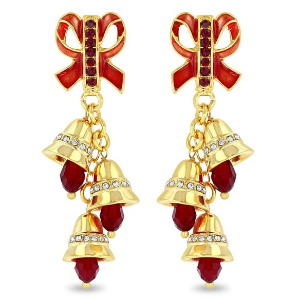 Ritzy Couture DeLuxe Festive Sleigh Bell Charm Earrings – 22k Gold Plated - Picture 1 of 7